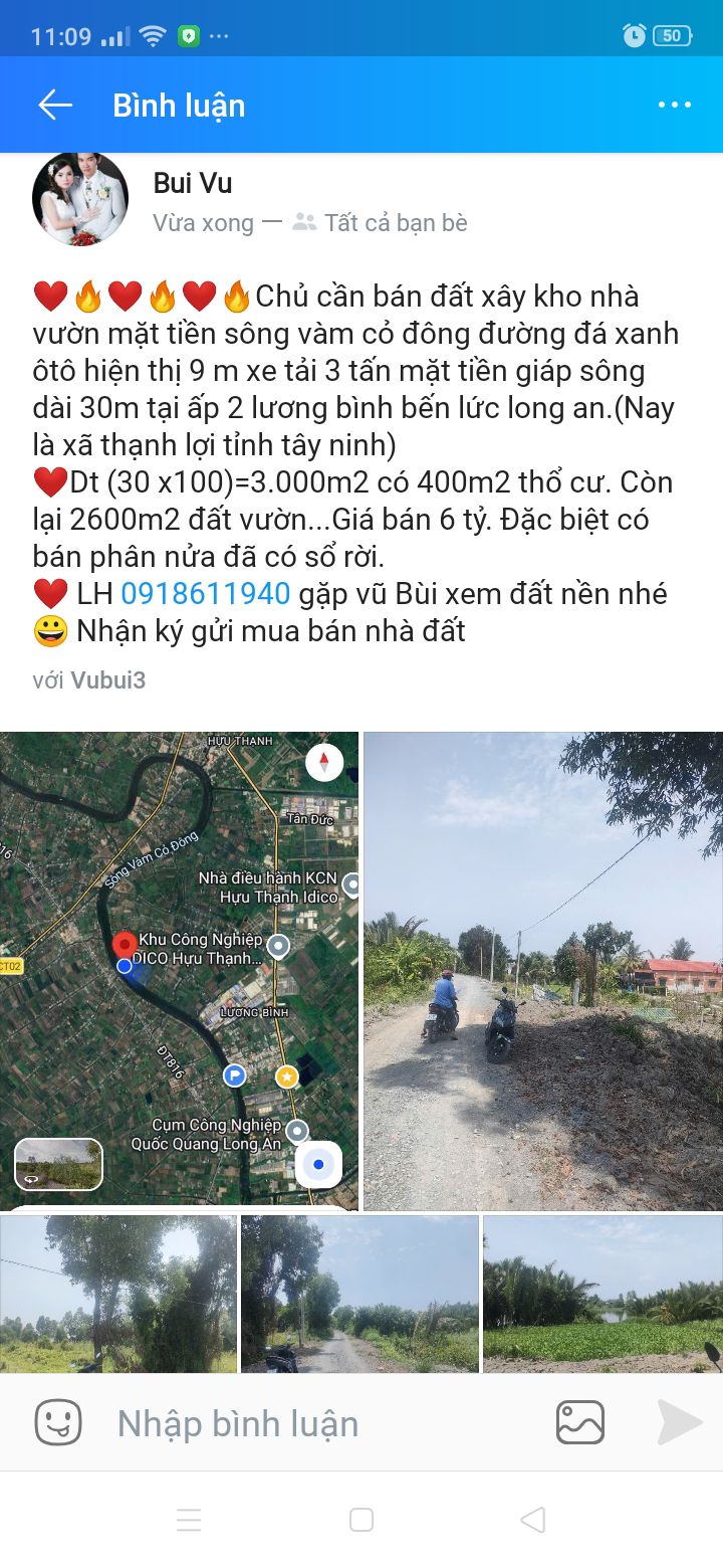 Bán Đất Vườn Mặt Sông Vàm Cỏ Đông 3000m² - Bến Lức, Long An