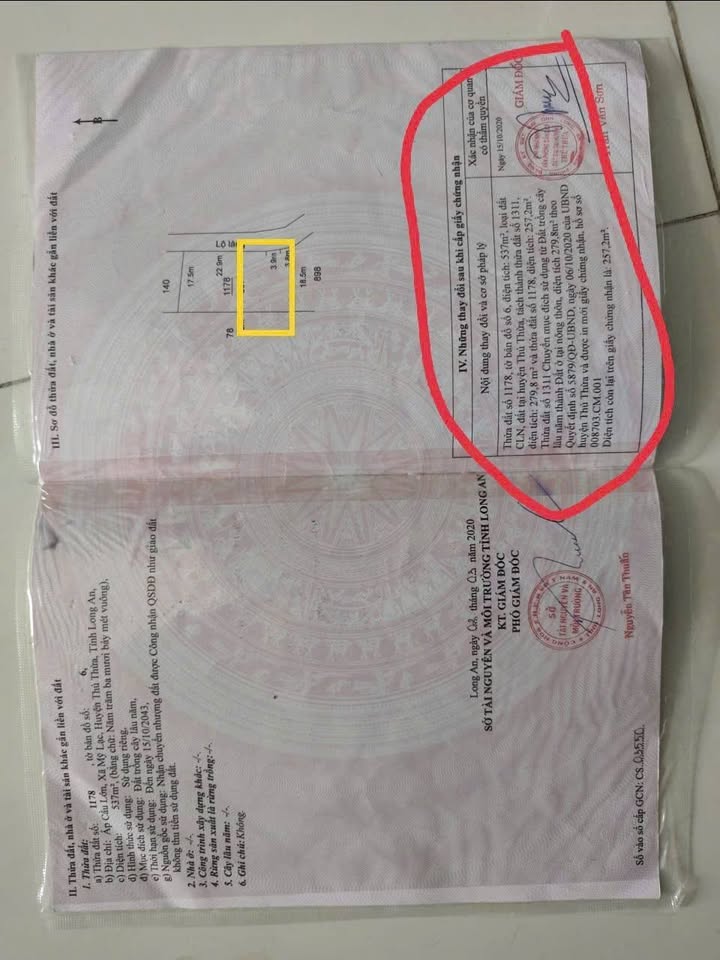 Đất vườn Mỹ Lạc Thủ Thừa 257m² 450tr - Sổ đỏ chính chủ