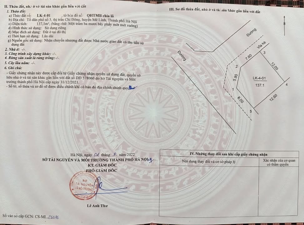 Đất Đại Thịnh Mê Linh 137m² góc - Sổ đỏ chính chủ