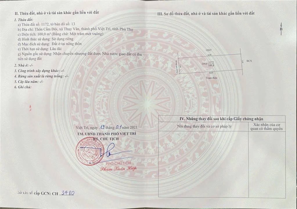 Đất nền Việt Trì 100m² giá 1 tỷ - Sổ đỏ chính chủ