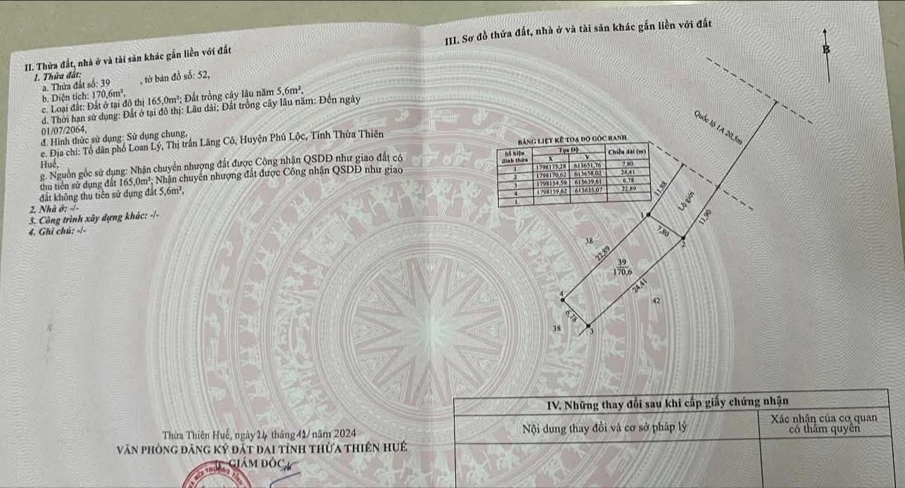 Đất nền Lăng Cô QL1A 187m² 2 tỷ - Sổ đỏ chính chủ