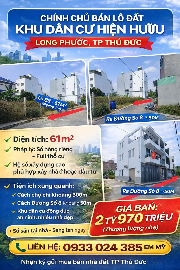 Đất Nền Long Phước Thủ Đức 61m² - Sổ Hồng Riêng, Xây Tự Do