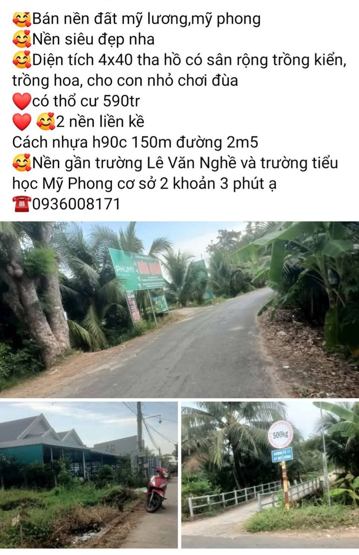 Đất nền Mỹ Lương Mỹ Phong 160m² giá 590 triệu - Đất thổ cư 100%