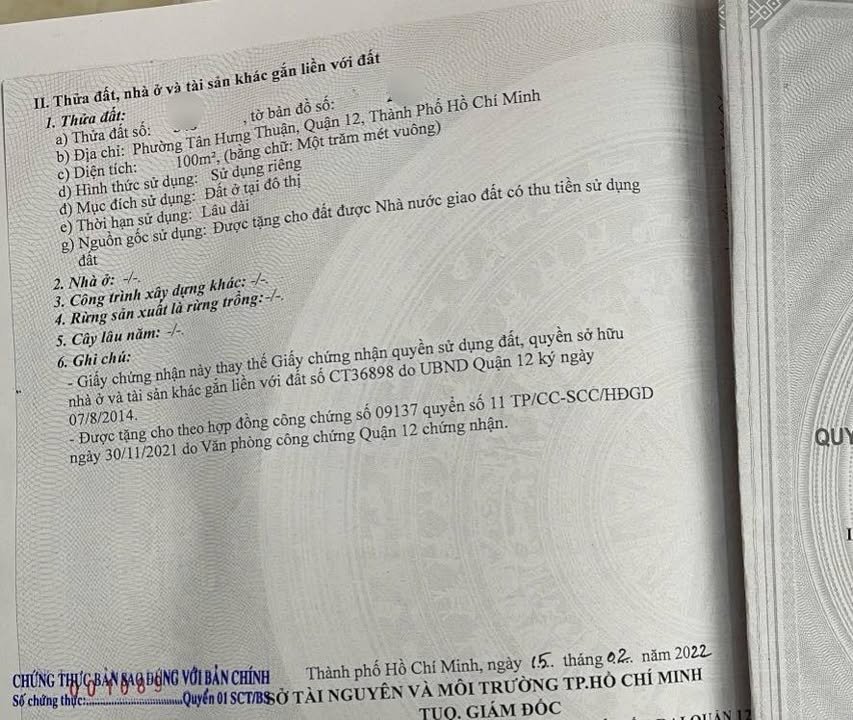 Đất nền Quận 12 100m² 10,5 tỷ - Đường to ô tô