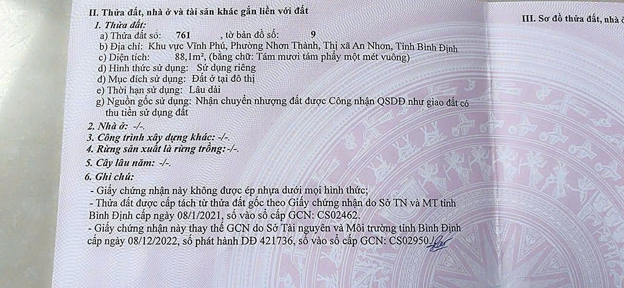 Đất nền Nhơn Thành, An Nhơn 90m² - Sổ đỏ chính chủ