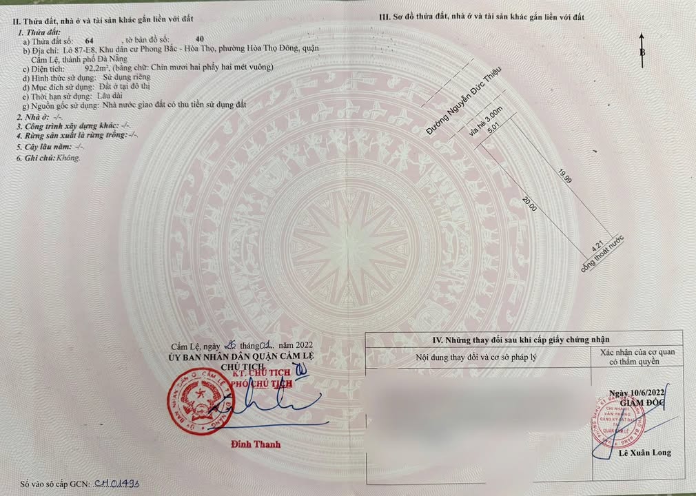 Đất nền Hòa Thọ Đông 92,2m² 5.6 tỷ - Sổ đỏ thổ cư sẵn