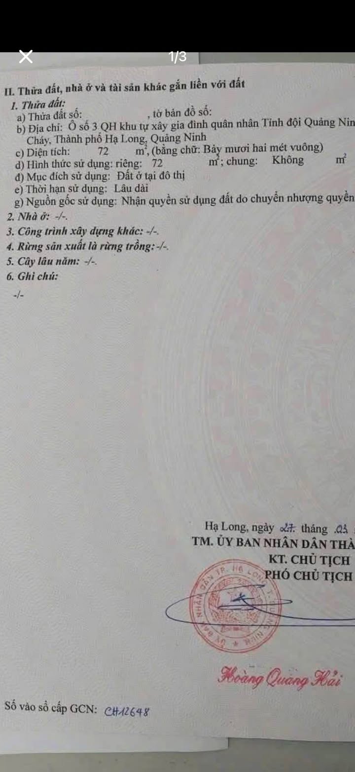 Bán đất Sổ Đỏ Lâu Dài Bãi Cháy, Hạ Long - 72m² Giá Tốt