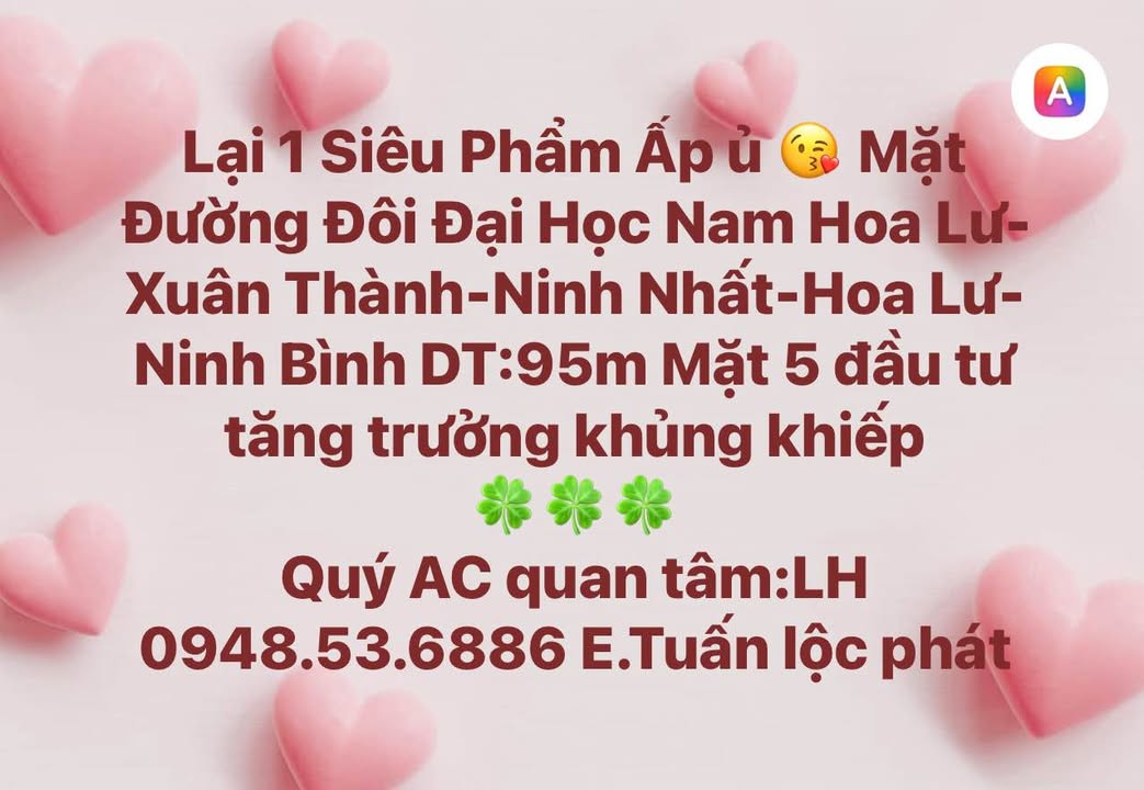 Đất nền Mặt Đường Đôi Đại Học Nam Hoa Lư, Ninh Bình - 95m², Tiềm năng tăng trưởng khủng