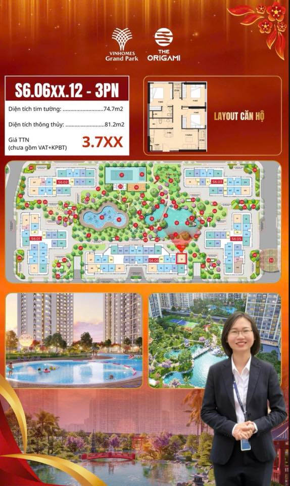 Căn hộ Origami Vinhomes Grand Park 82m² - 3PN View Vườn Nhật, Giá 4.2 Tỷ