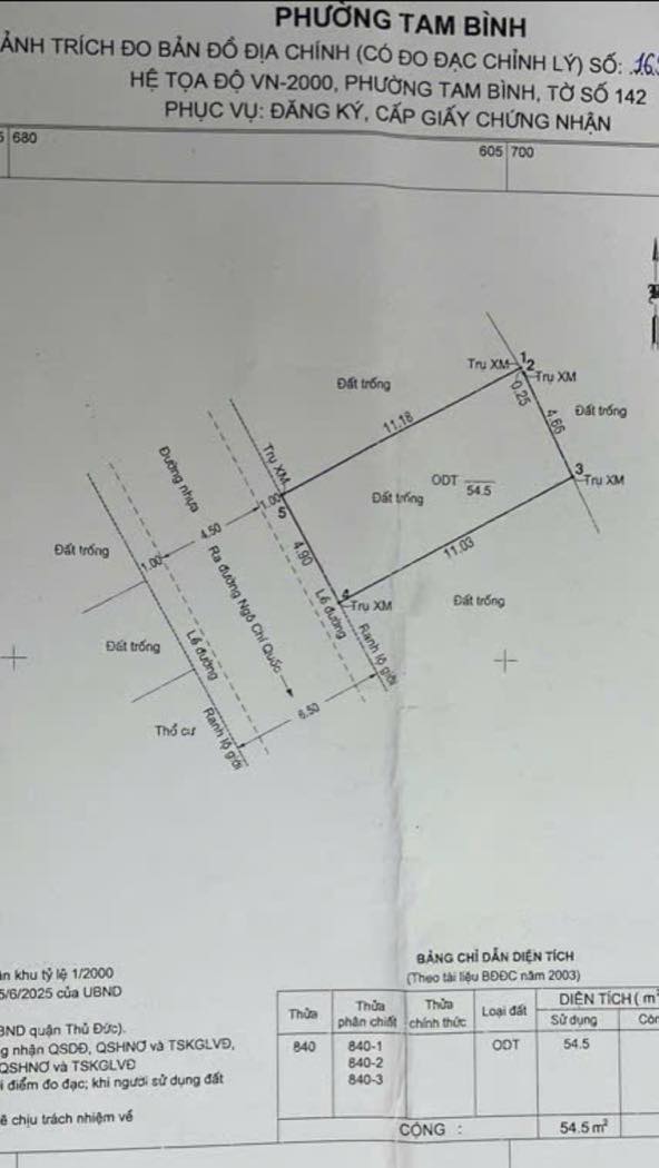 Đất nền Tam Bình Thủ Đức 54.5m² ngang 4.9m - Hẻm 6.5m ô tô tránh