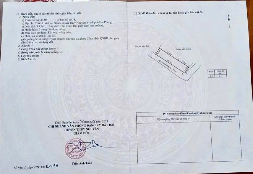 Bán Đất Thổ Cư 85m² Vĩnh Bảo, Hải Phòng - Lô Góc Đẹp, Sổ Đỏ Sẵn Sàng