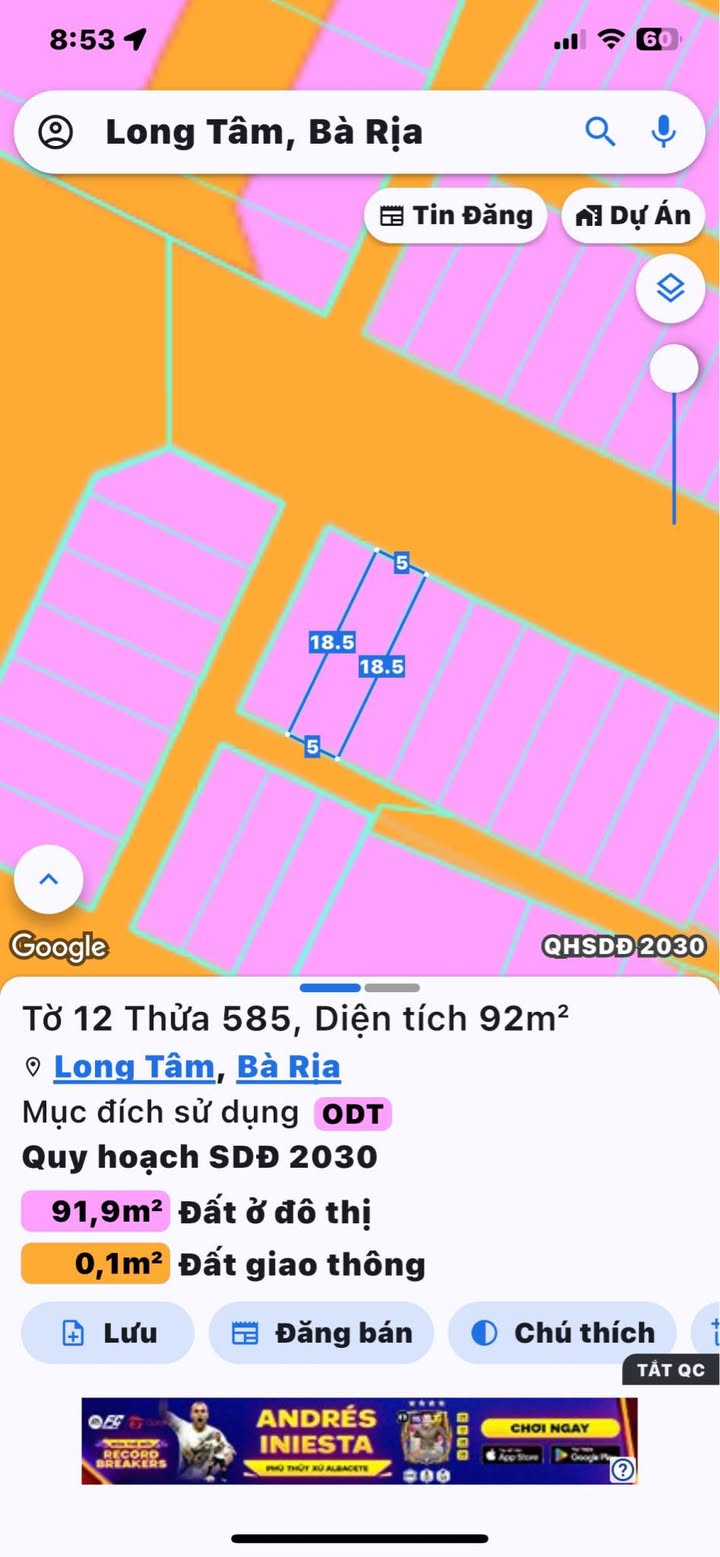 Bán Đất Mặt Tiền 92m² Đường Kha Vạn Cân, Bà Rịa - Sổ Hồng Full Thổ Cư