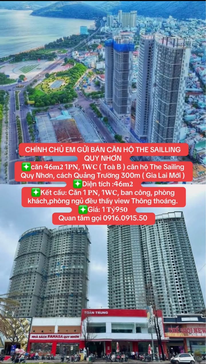 Căn hộ The Sailing Quy Nhơn 46m² - Tầng cao view đẹp, giá 1.95 tỷ