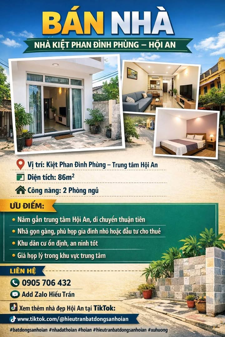 Nhà 86m² 2PN Kiệt Phan Đình Phùng, Hội An - Giá 5 Tỷ, Sẵn Sàng Dọn Vào Ở Ngay