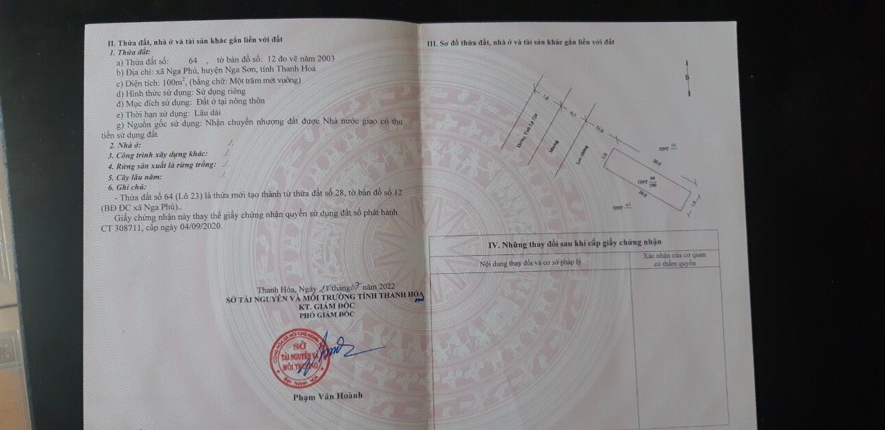 Bán Gấp Đất Nền 100m² Xã Nga Phú, Thanh Hoá - Sổ Đỏ Chính Chủ