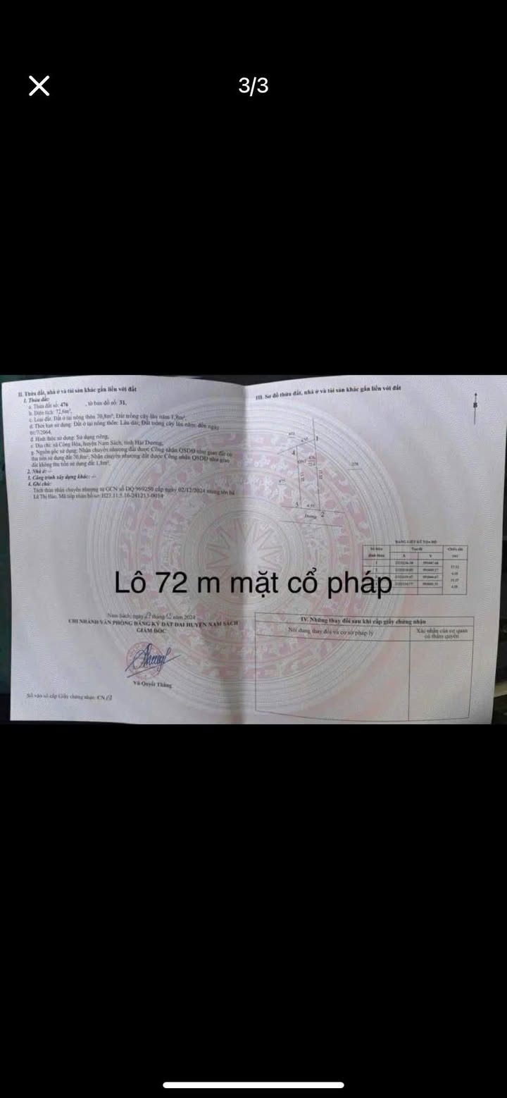 Bán Đất Nền Nam Sách 72m² - Sẵn Sàng Đầu Tư/Xây Nhà