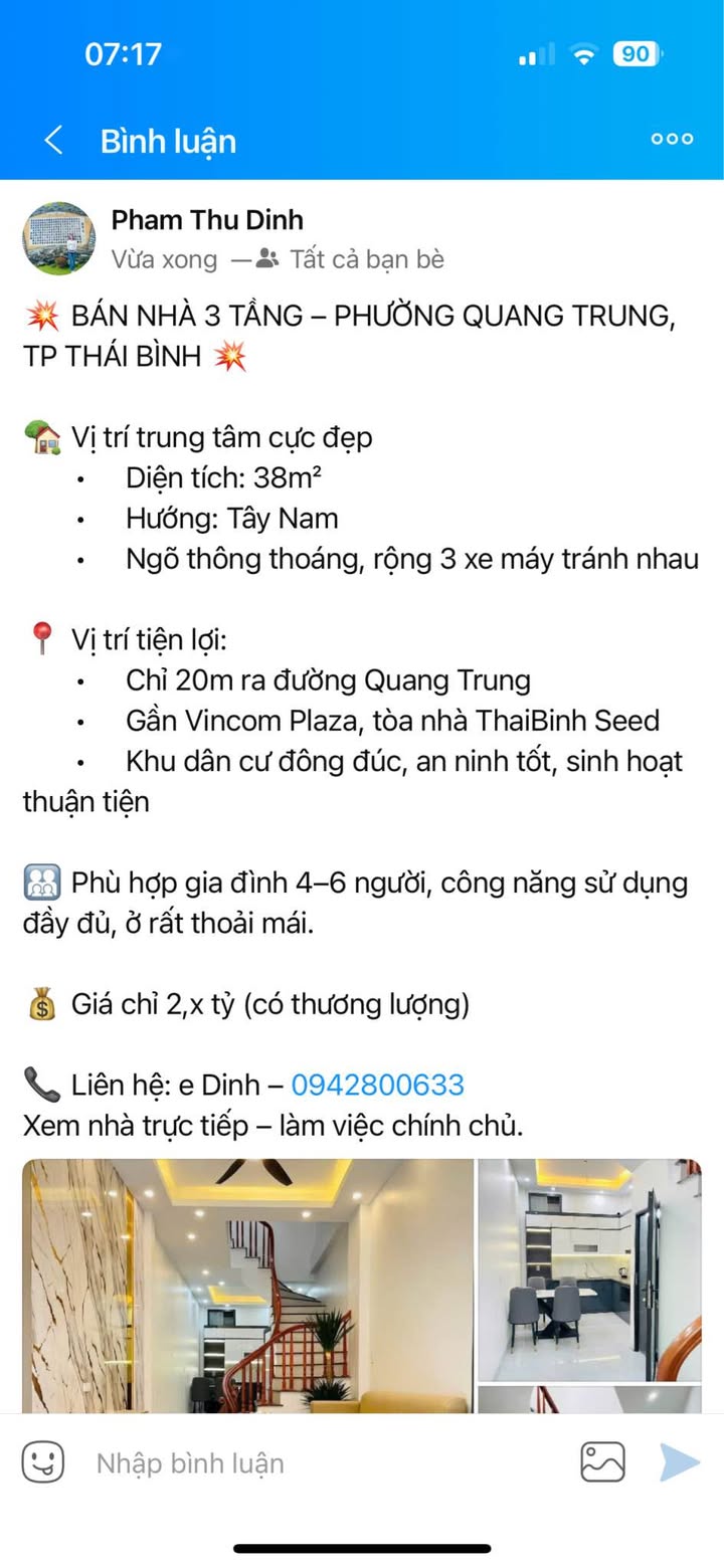 Nhà 3 Tầng Phường Quang Trung, Thái Bình - 38m² Giá 2 Tỷ