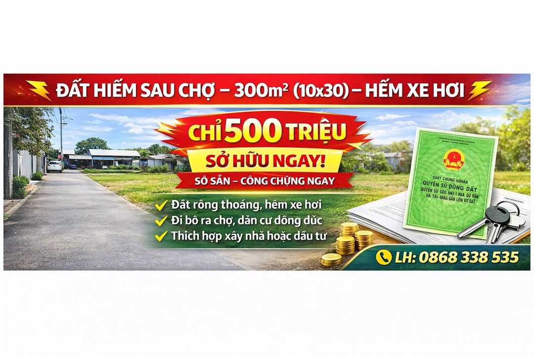 Đất nền 300m² sổ sẵn, H. Long Thành, Đồng Nai - Giá 500 triệu