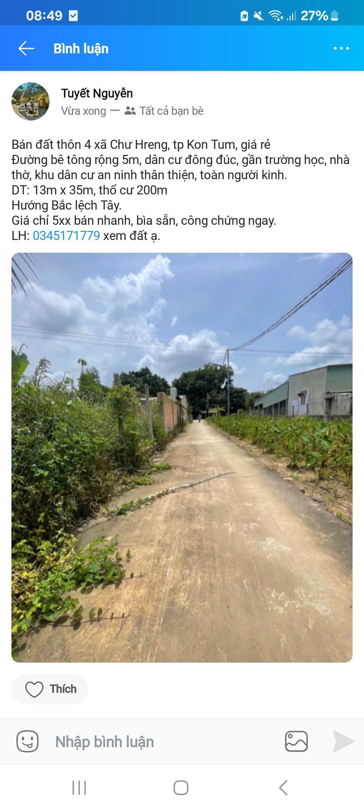 Đất Vàng Kon Tum - 455m² Thổ Cư, Gần Trung Tâm Xã Chư Hreng, Giá Chỉ 5xx Triệu