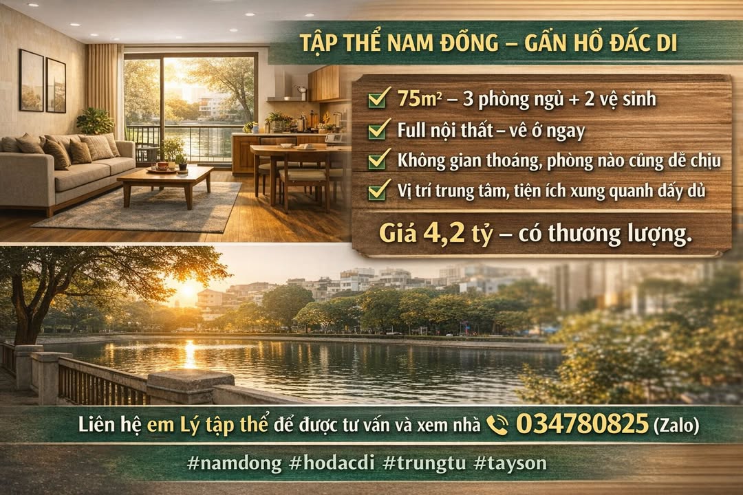Nhà Tập thể Nam Đồng 75m² - View Hồ Đắc Di, Trung tâm Hà Nội - 4.2 Tỷ