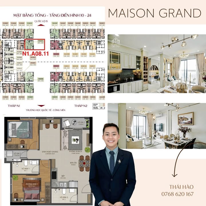 Căn hộ Maison Grand Quận 1 - 72m², 2PN, View Công Viên - Giá Thuê 13-15 Triệu/Tháng