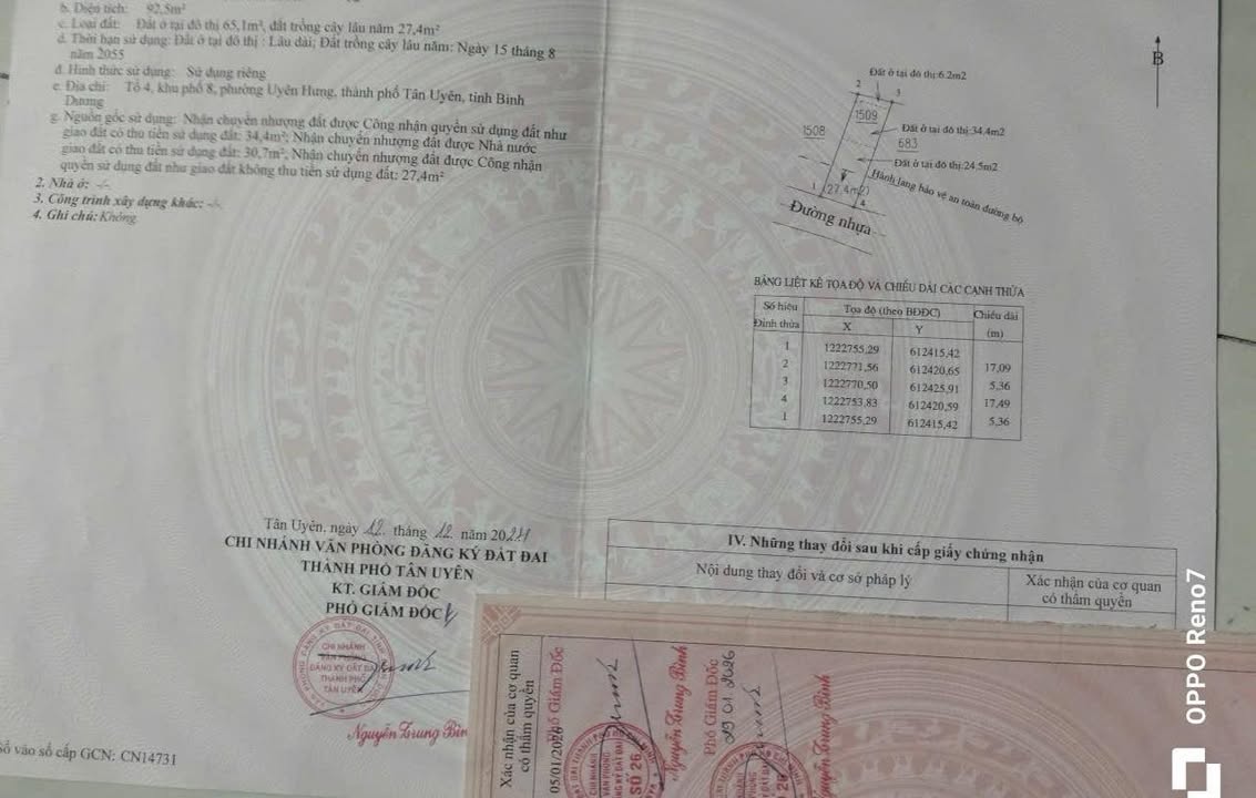 Bán Đất Mặt Tiền Đường Nhựa Tân Uyên 92m² Giá 1.5 Tỷ