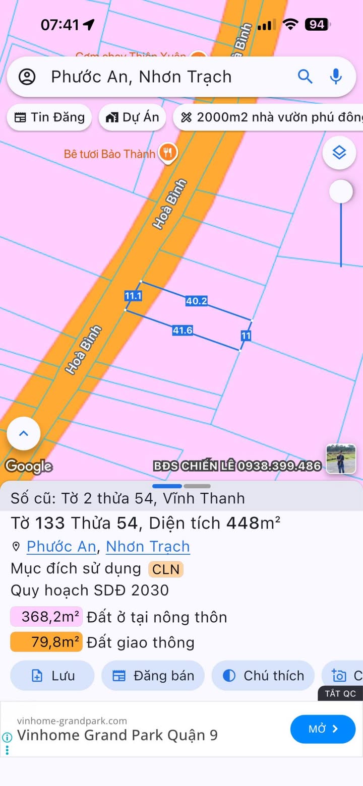 Đất Mặt Tiền Đường Hòa Bình, Nhơn Trạch 448m² - Sổ Hồng Sẵn Sàng