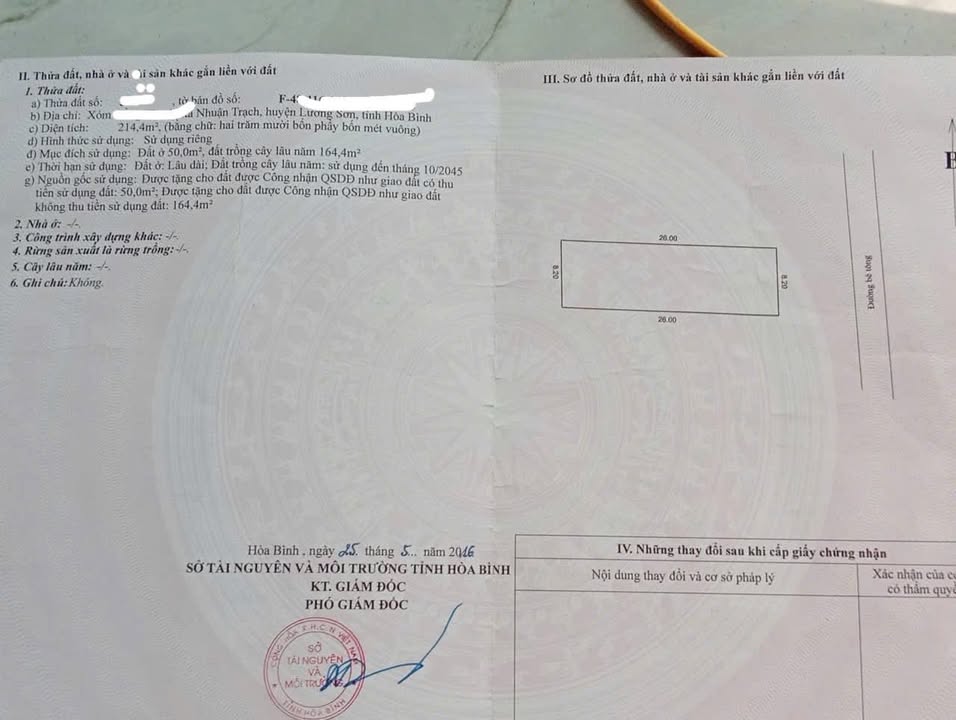 Đất Sổ Hồng Vuông Vắn 214.4m² Lâm Sơn, Lương Sơn - Giá Đầu Tư Hấp Dẫn