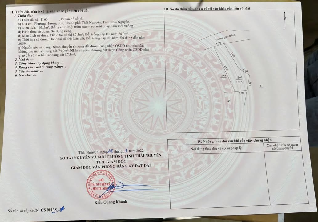 Bán Đất Phường Hương Sơn, Thái Nguyên 161.5m² - Sổ Đỏ Chính Chủ, Giá Tốt