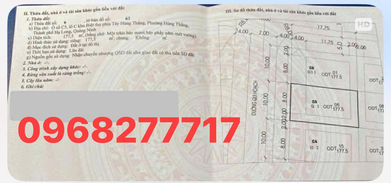 Bán Đất Biệt Thự Tây Hùng Thắng, Hạ Long - 177m² Sổ Đỏ Chính Chủ