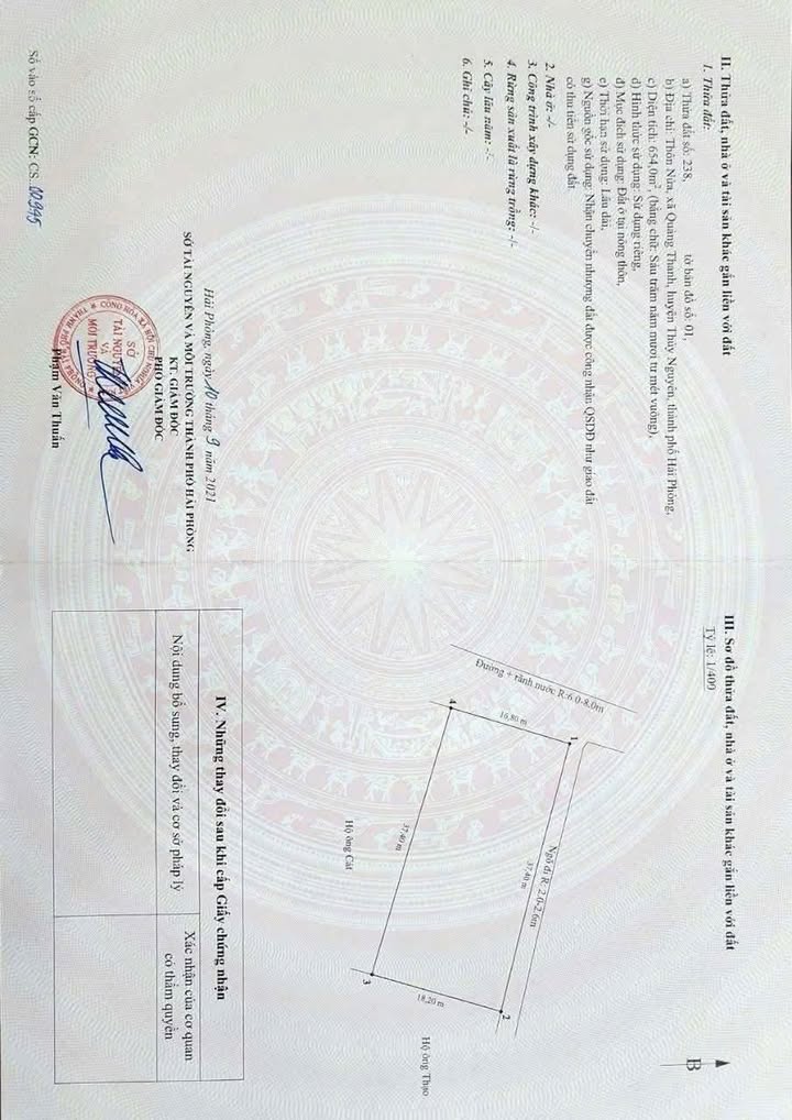 Đất nền Quảng Thanh, Thủy Nguyên 654m² - Lô góc 2 mặt thoáng, giá 9 tỷ