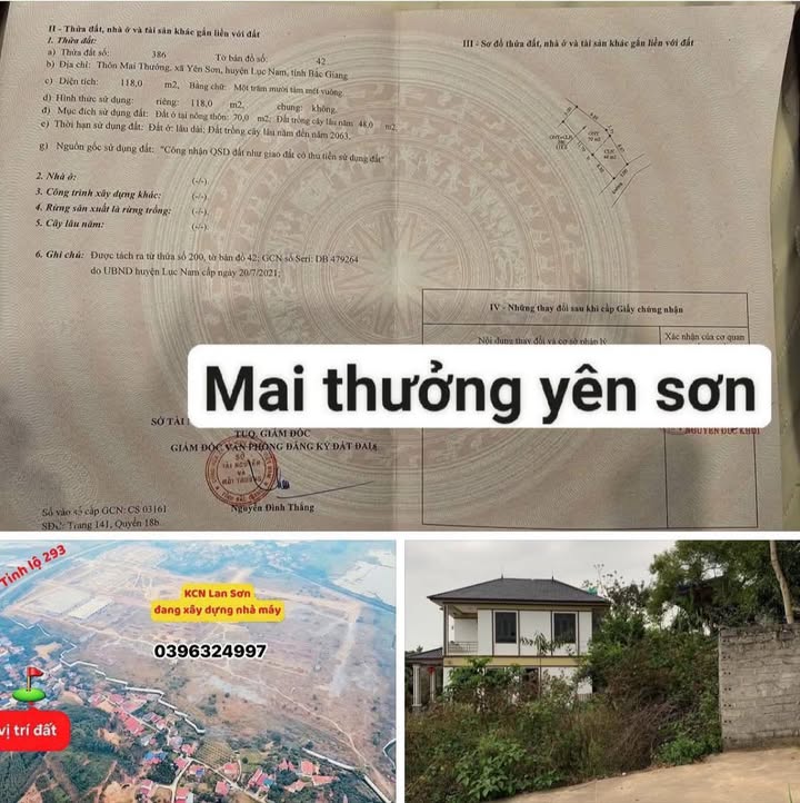 Đất nền Mai Thưởng Lục Nam 118m² - Sổ đỏ sẵn, gần KCN