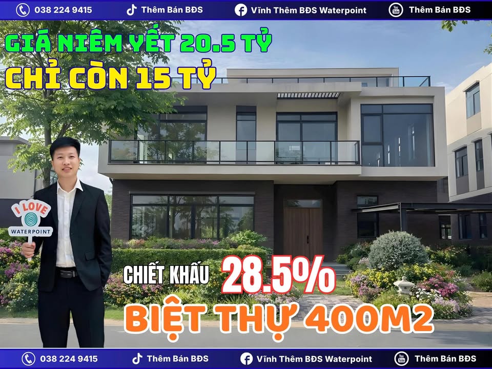 Biệt thự The Aqua Waterpoint 400m² - Căn góc 2 mặt tiền giá tốt