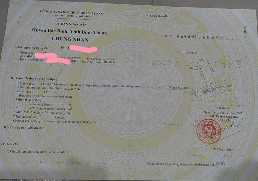 Bán Đất Thổ Cư Hải Ninh, Bắc Bình 140m² - Sổ Đỏ Sẵn Sàng