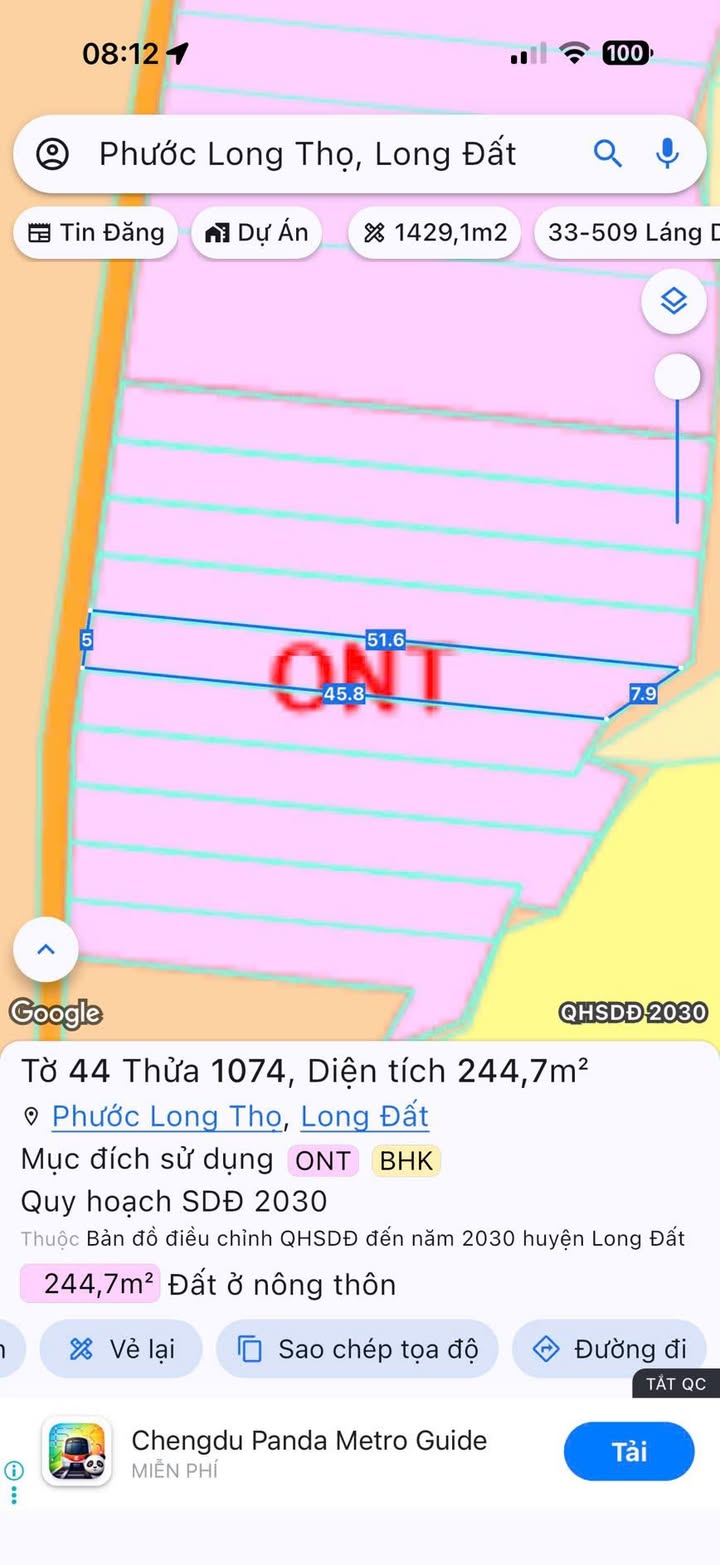 Đất nền Phước Long Thọ, Đất Đỏ 244m² - Sổ đỏ 799 triệu - Đầu tư sinh lời!