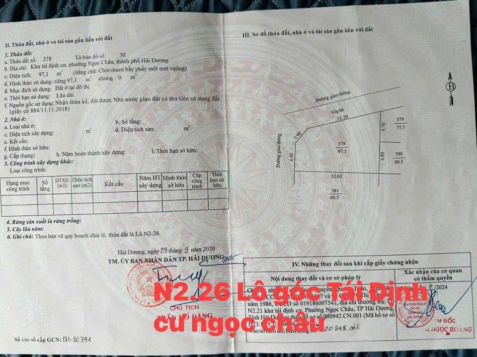 Bán Đất Lô Góc Tái Định Cư Ngọc Châu, TP Hải Dương - 97m² Hướng Tây