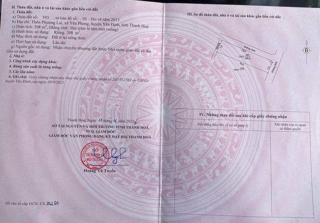 Đất nền 2 mặt tiền Phượng Lai, Yên Phong 208m² - Hướng Đông Nam, Đông Bắc