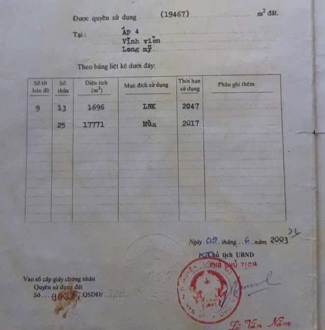 Bán 20.000m² Đất Vườn Ấp 4 Vĩnh Viễn, Hậu Giang - Giá 20 Tỷ