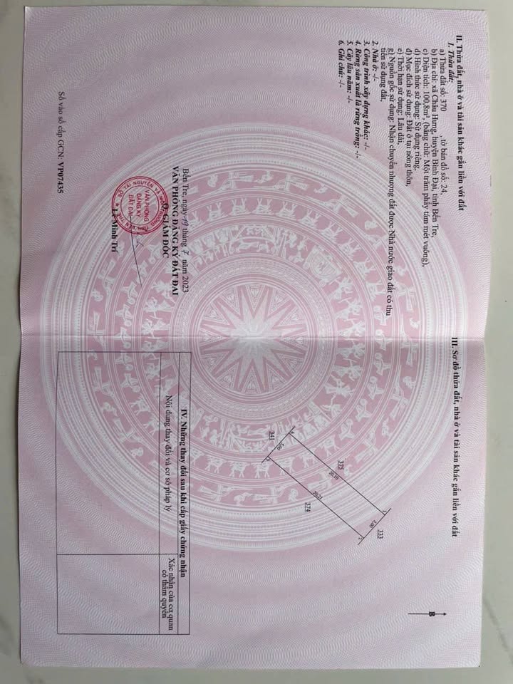 Đất nền Bến Tre 100m² - Sổ sẵn sang tên, giá chỉ 380 triệu