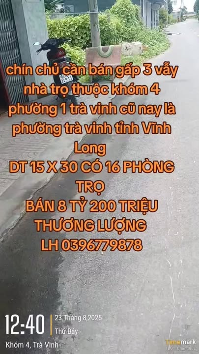 Bán Gấp Nhà Trọ 16 Phòng, Khóm 4, Phường 1, Trà Vinh - 450m², 8.2 Tỷ