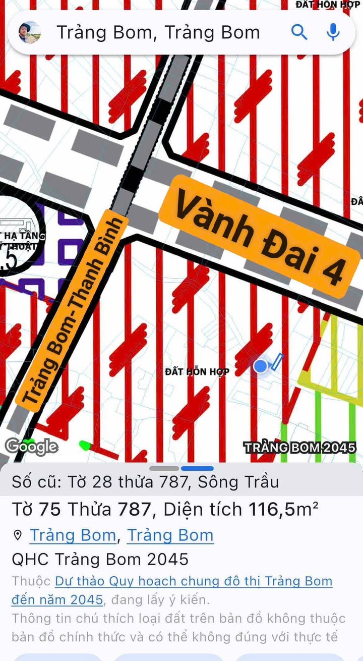 Đất nền mặt tiền nhựa 115m² Trảng Bom - Sổ hồng riêng, 870 triệu