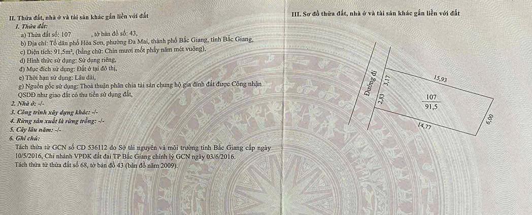 Bán đất Bắc Giang 91m² - Ô tô đỗ cửa - 5 phút đến trung tâm