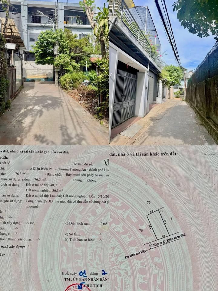 Bán đất kiệt 290 Điện Biên Phủ, Huế - 76.3m² Hướng Đông Nam, Giá 1.7 tỷ