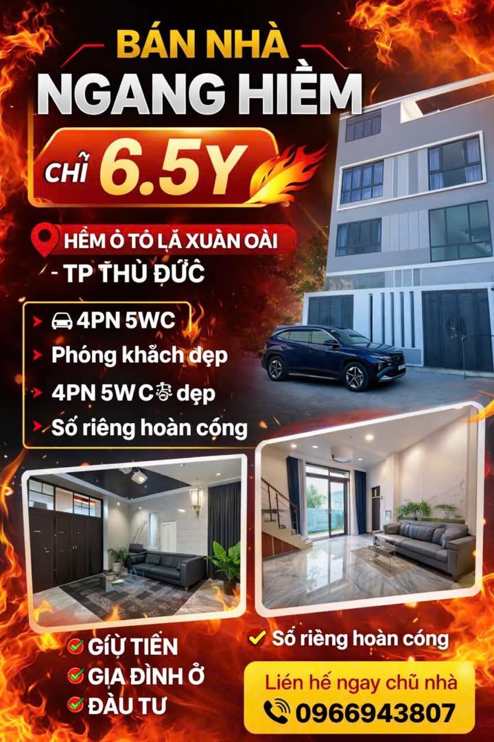 Nhà Ngang 9.5m Hẻm Lã Xuân Oai, Thủ Đức - 4PN, Gara Ô Tô, 6.5 Tỷ