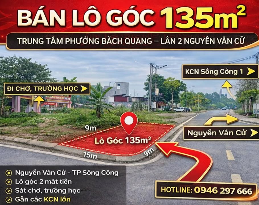 Bán Đất Lô Góc Nguyễn Văn Cừ, Sông Công 135m² - Vị Trí Vàng Kinh Doanh