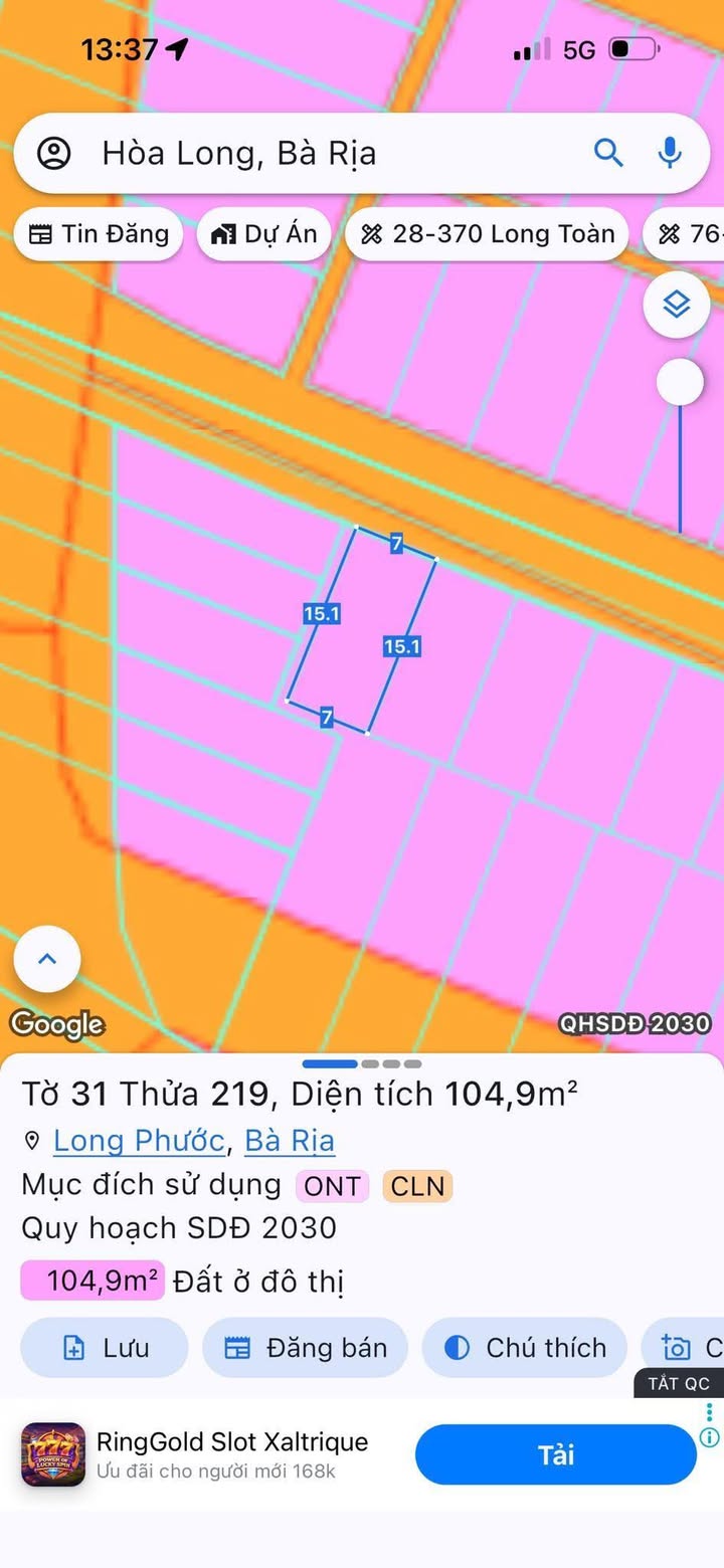 Đất Vàng Hoà Long, Bà Rịa 80m² Thổ Cư - Sổ Sẵn Sàng Giao Dịch