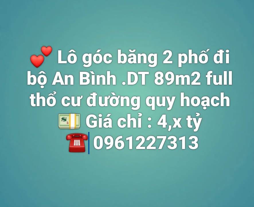 Đất Vĩnh Yên 89m² - Góc 2 Mặt Tiền Phố Đi Bộ An Bình - Sổ Đỏ Full Thổ Cư