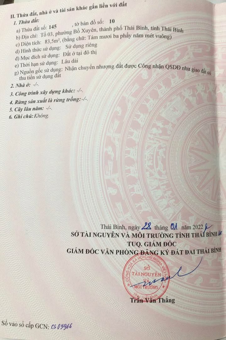 Bán Đất Vàng Phường Bồ Xuyên, Thái Bình – 84m² Nở Hậu, Sổ Đỏ Chính Chủ
