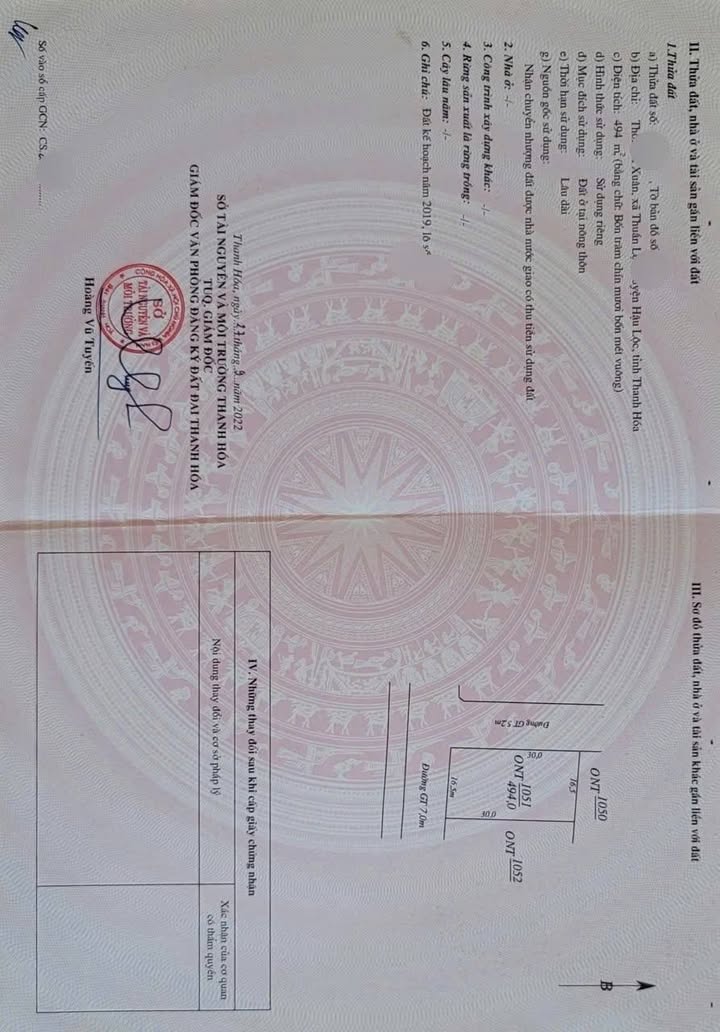 Bán Đất Góc 2 Mặt Tiền 500m² Thổ Cư Sẵn, Hậu Lộc, Thanh Hóa