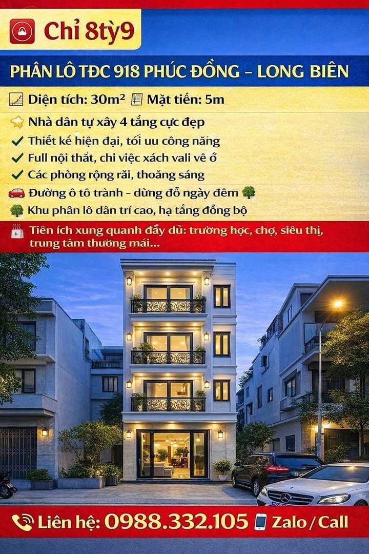 Nhà 4 Tầng Full Nội Thất Phân Lô 30m² Phúc Đồng, Long Biên - 8.9 Tỷ